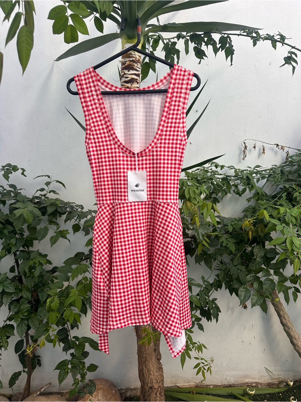 Red Gingham Scoop-Neck Mini Dress